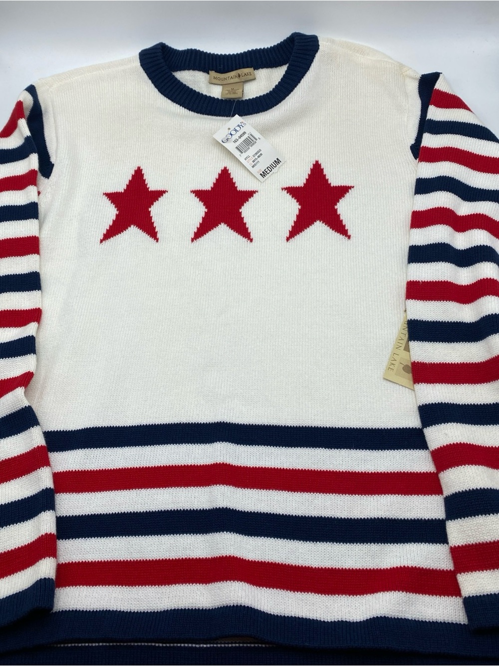 Vintage American Flag Sweater Patriotic Women’s Medium Stars Stripes 100 Cotton